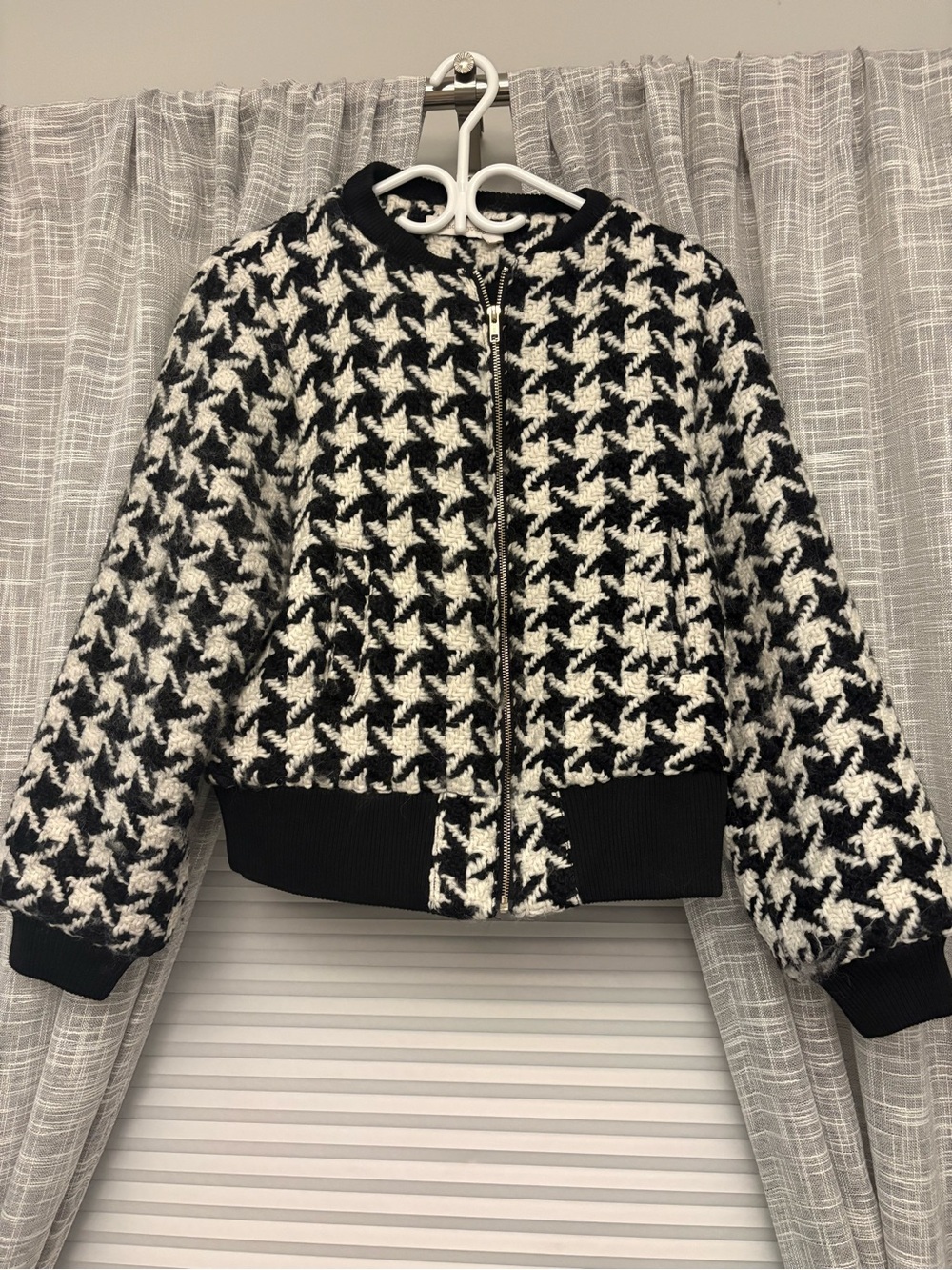 Anthropologie Black & White Houndstooth Bomber Jacket